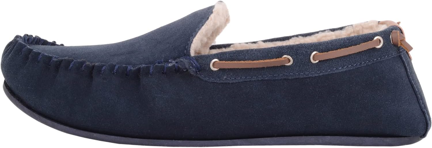 Thumbnail 4 de SNUGRUGS Mens Easy Slip On Suede Berber Fleece Winter Moccasin Slippers with Leather Trim