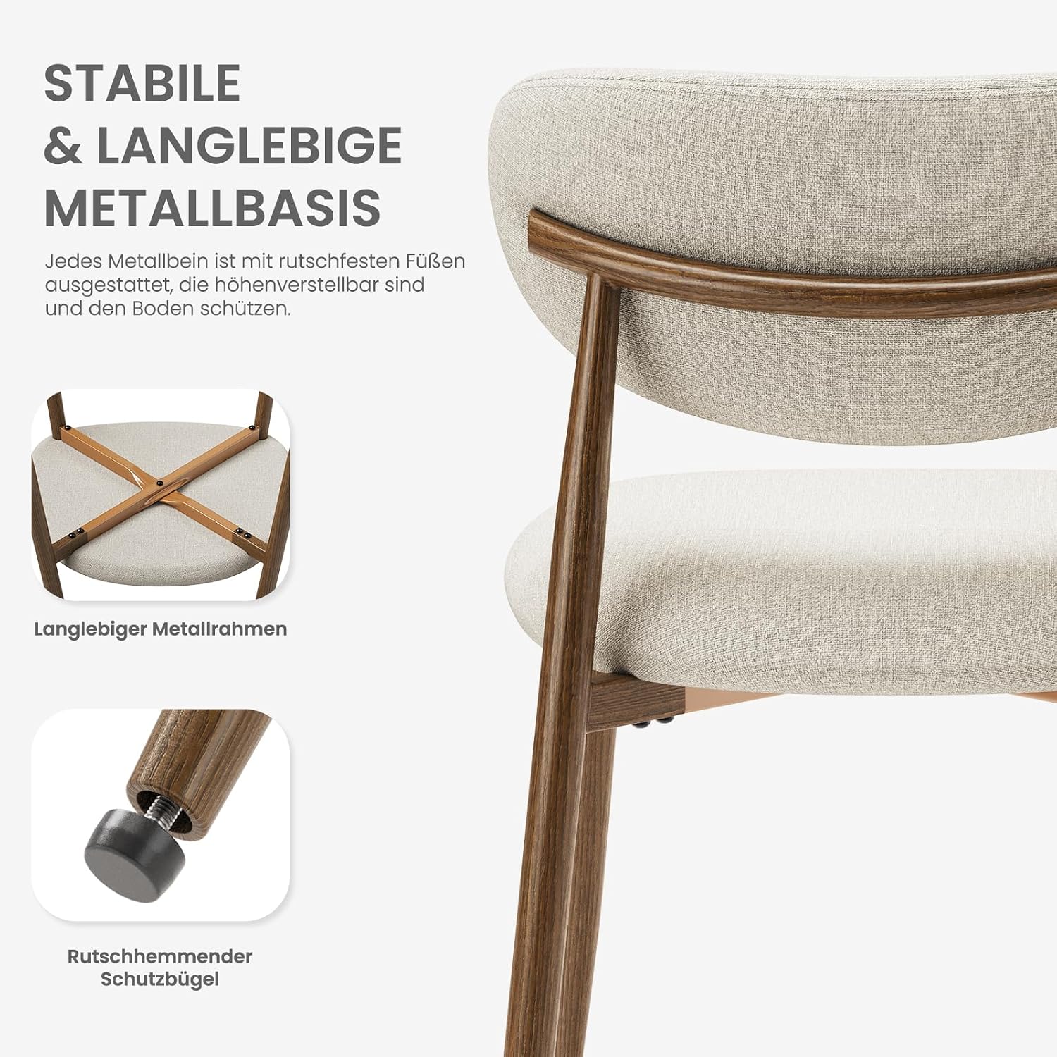 Thumbnail 5 de COLAMY Küchenstuhl 6er-Set – Moderner Polsterstuhl mit Fester Rückenlehne, Beige, Metallbeine