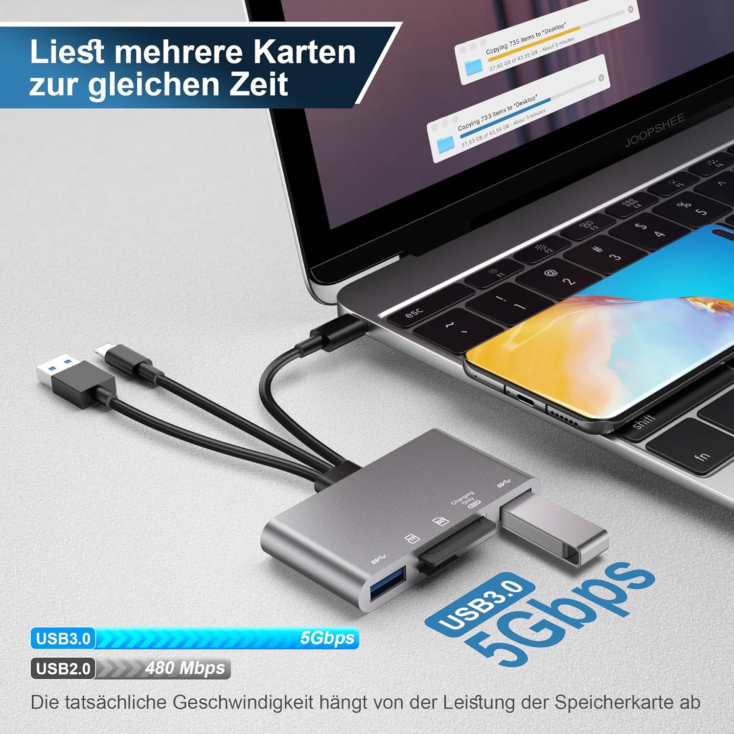 Detalle 2 de Adaptador USB OTG y Lector Tarjetas SD para iPhone/iPad