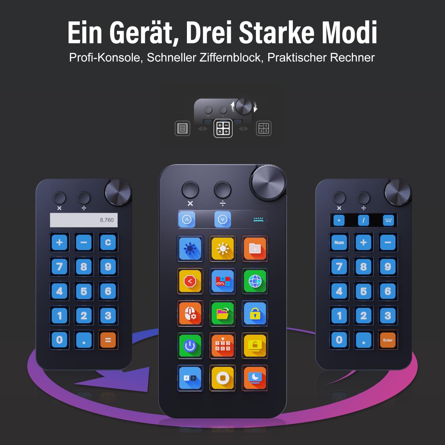 Detalle 2 de TreasLin Treaslin N1 3-in-1 Stream Controller Deck (LCD-Macro-Keypad, Numpad & Rechner) – Profi-Setup für Streaming und Produktivität, Schwarz