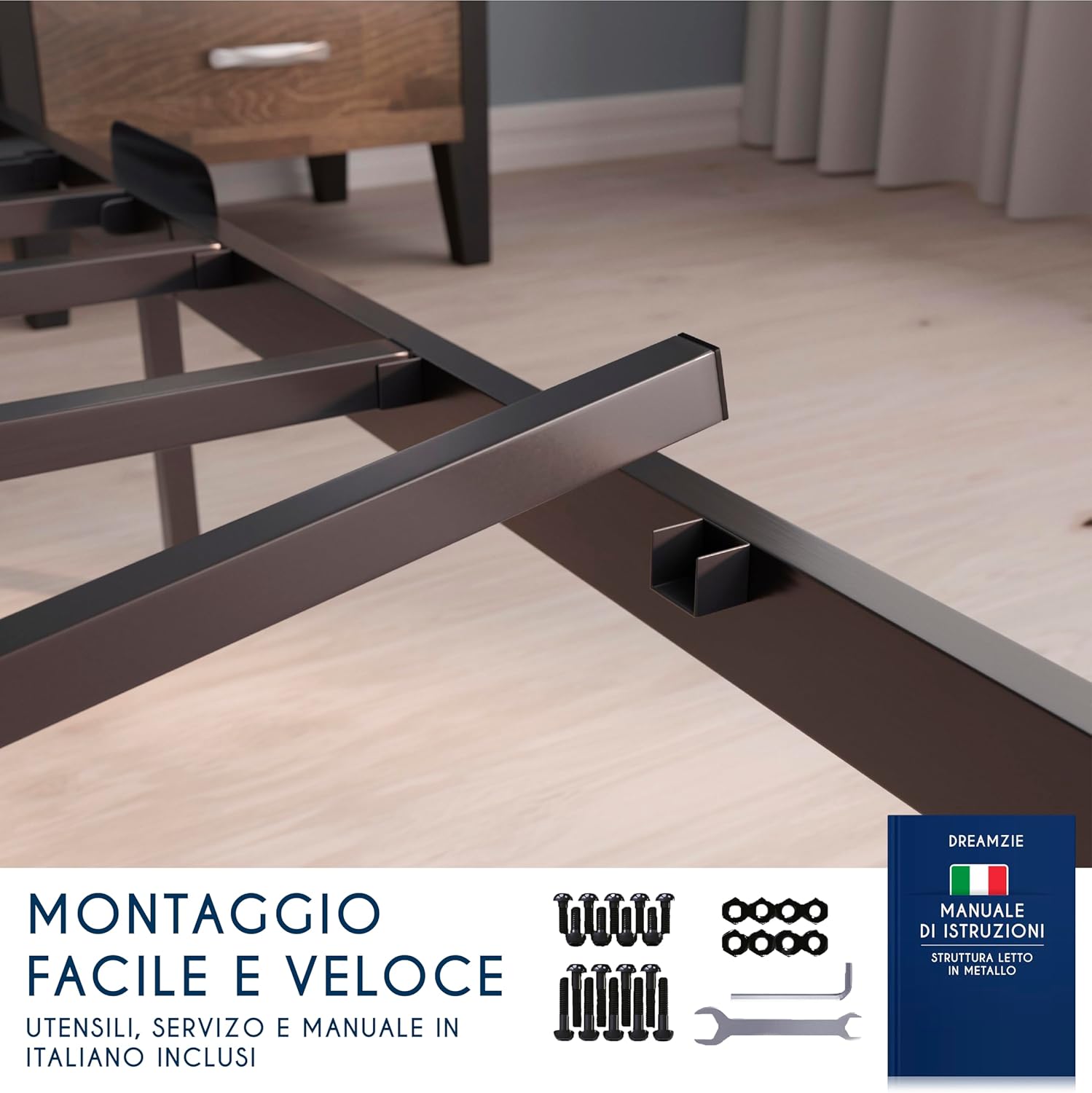 Thumbnail 3 de Dreamzie Struttura Letto Singolo 90x200 cm – Ferro robusto, montaggio rapido e ampio spazio di stoccaggio