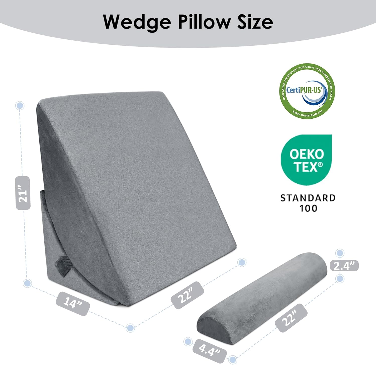 Detalle 2 de WENRENER Bed Wedge Pillow for Sleeping: Adjustable 3-Piece Foam Wedge Set (Dark Gray)