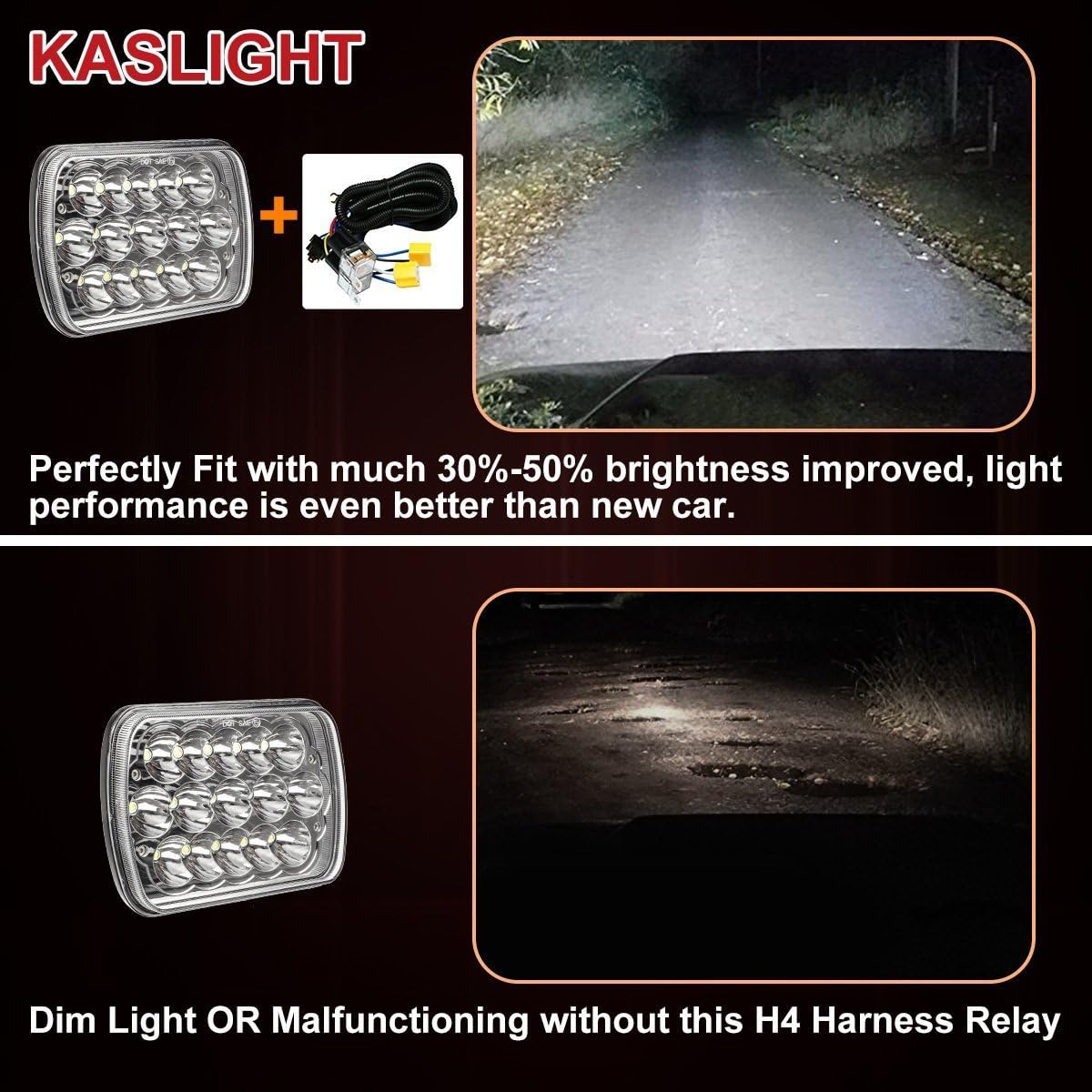 Detalle 2 de KASLIGHT H6054 H4 Headlight Relay Harness with Fused Wiring for LED Conversions