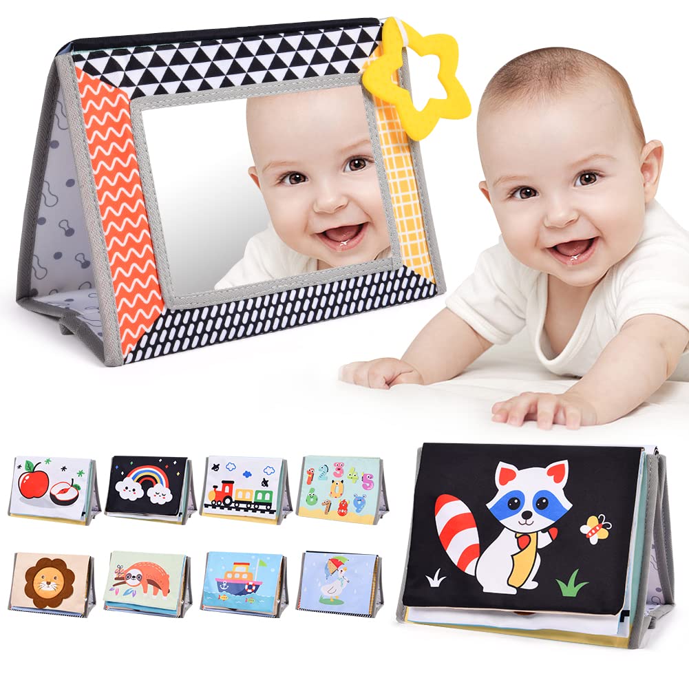 Detalle de Aolso Baby Spiegel mit Knisterbuch – Faltbares Spielzeug für 0–12 Monate