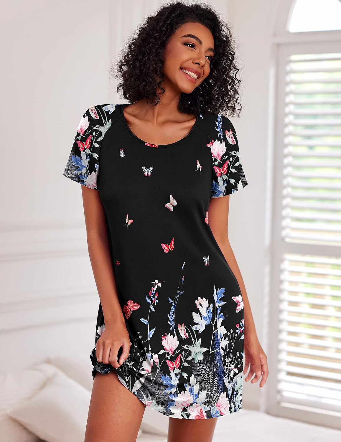 Detalle de Ekouaer 3-Pack Women’s Nightgowns, Short-Sleeve with Three Styles