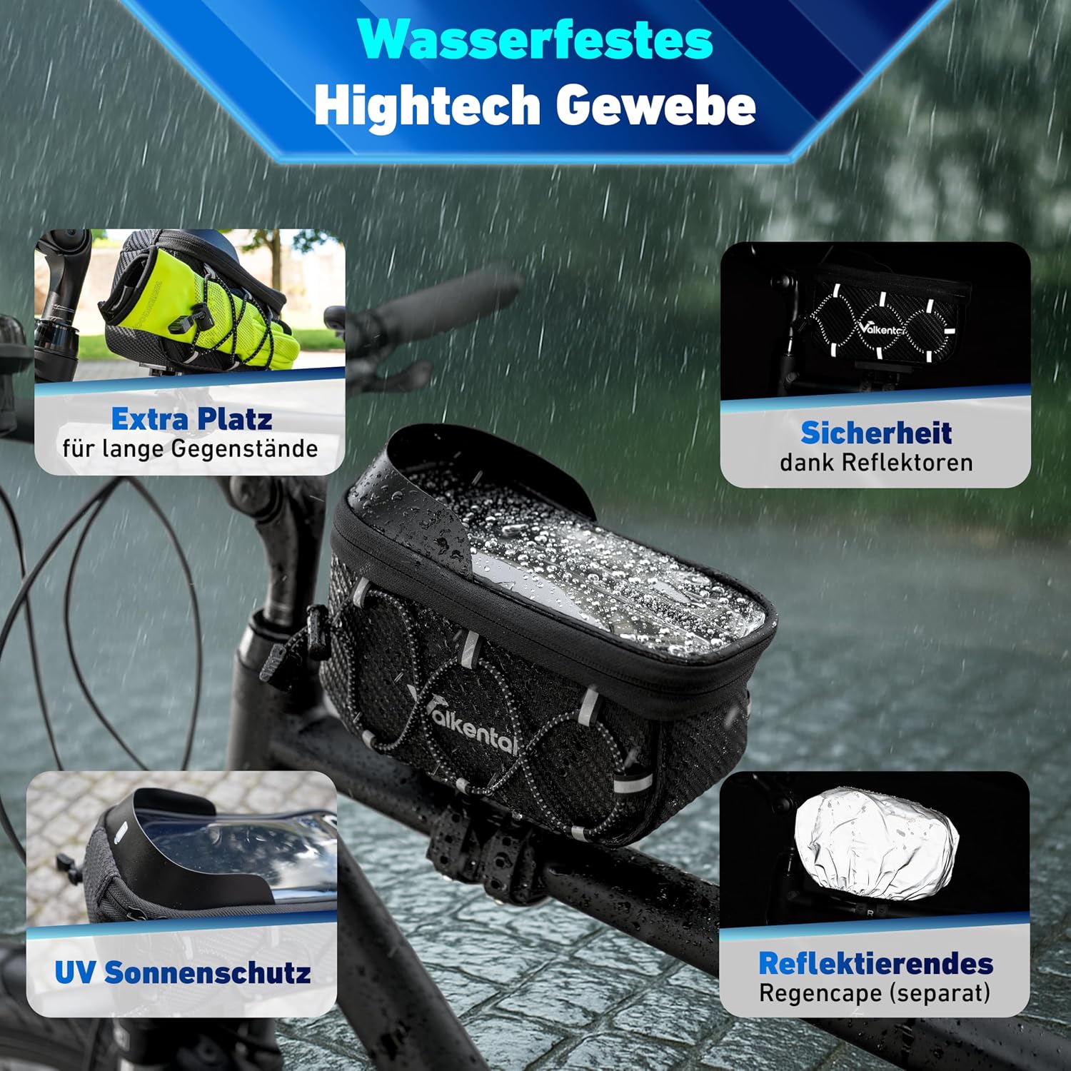 Detalle de Valkental Fahrrad Rahmentasche mit Schnellspanner – wasserdichte Oberrohrtasche für Ebike, Rennrad & MTB