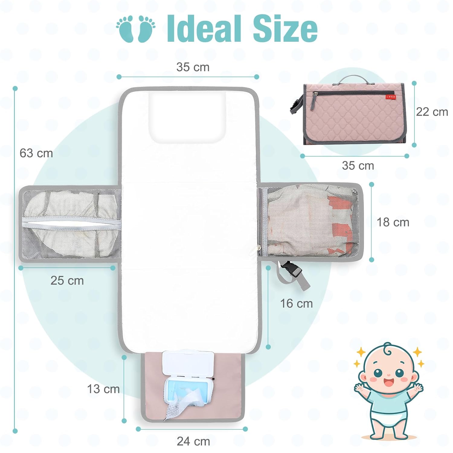 Thumbnail 1 de Lekebaby Tragbare Wickelunterlage 63×35 cm