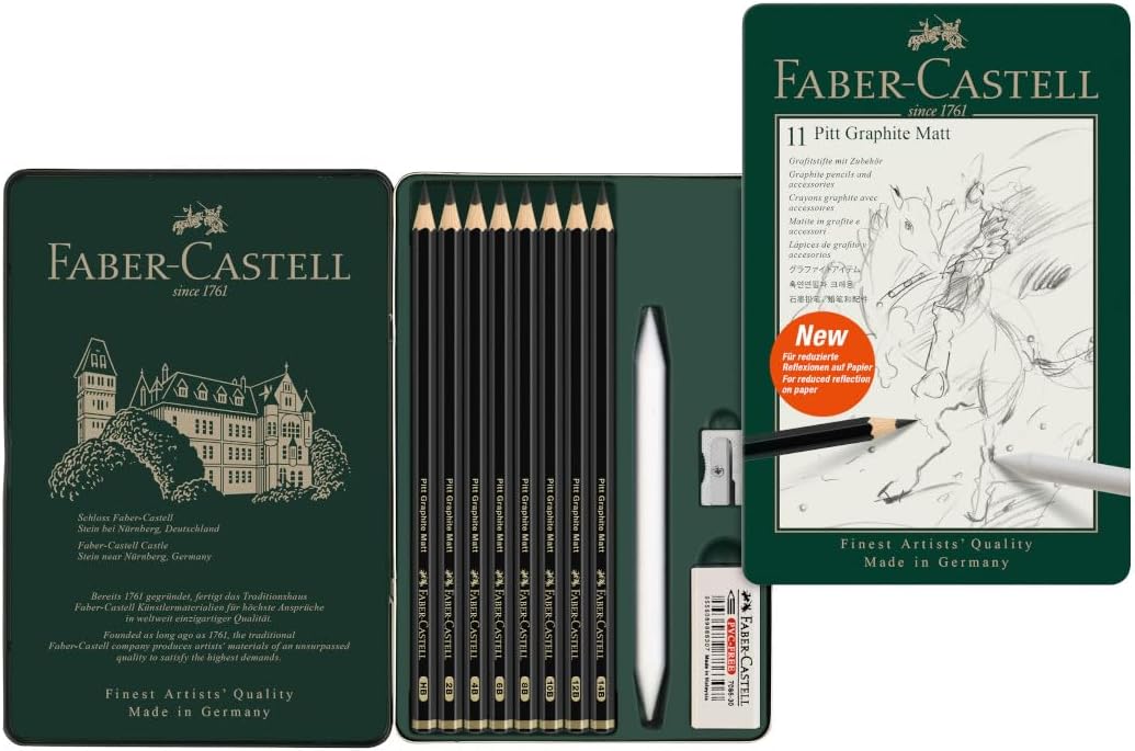 Faber-Castell 115220 Pitt Graphite Matt Bleistifte-Set (11-teilig) mit Zubehör