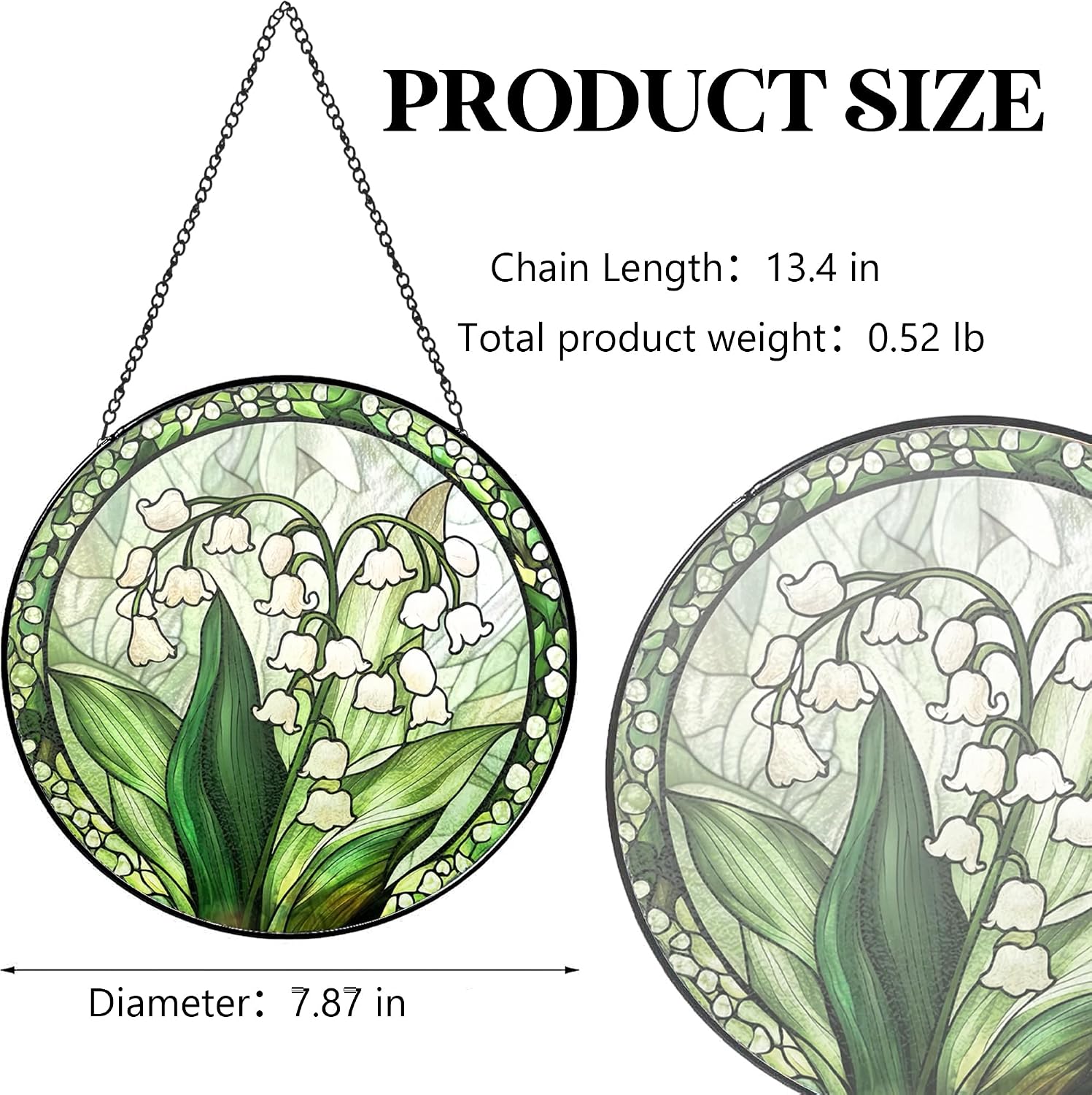 Detalle 2 de Lily of the Valley Stained Glass Suncatcher, 7.8-Inch