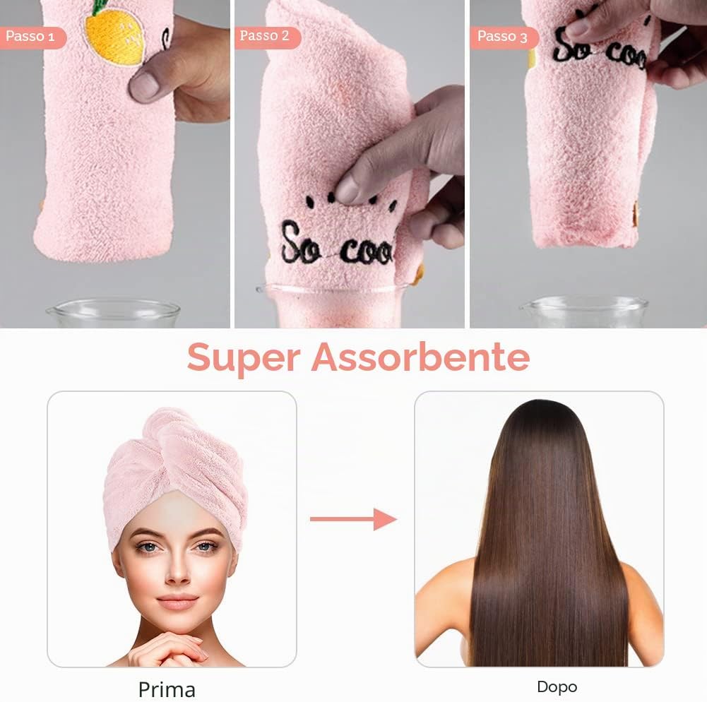 Detalle de URAQT Asciugamano Microfibra Capelli – 3 Pezzi turbante con bottone, morbidissimo e super assorbente