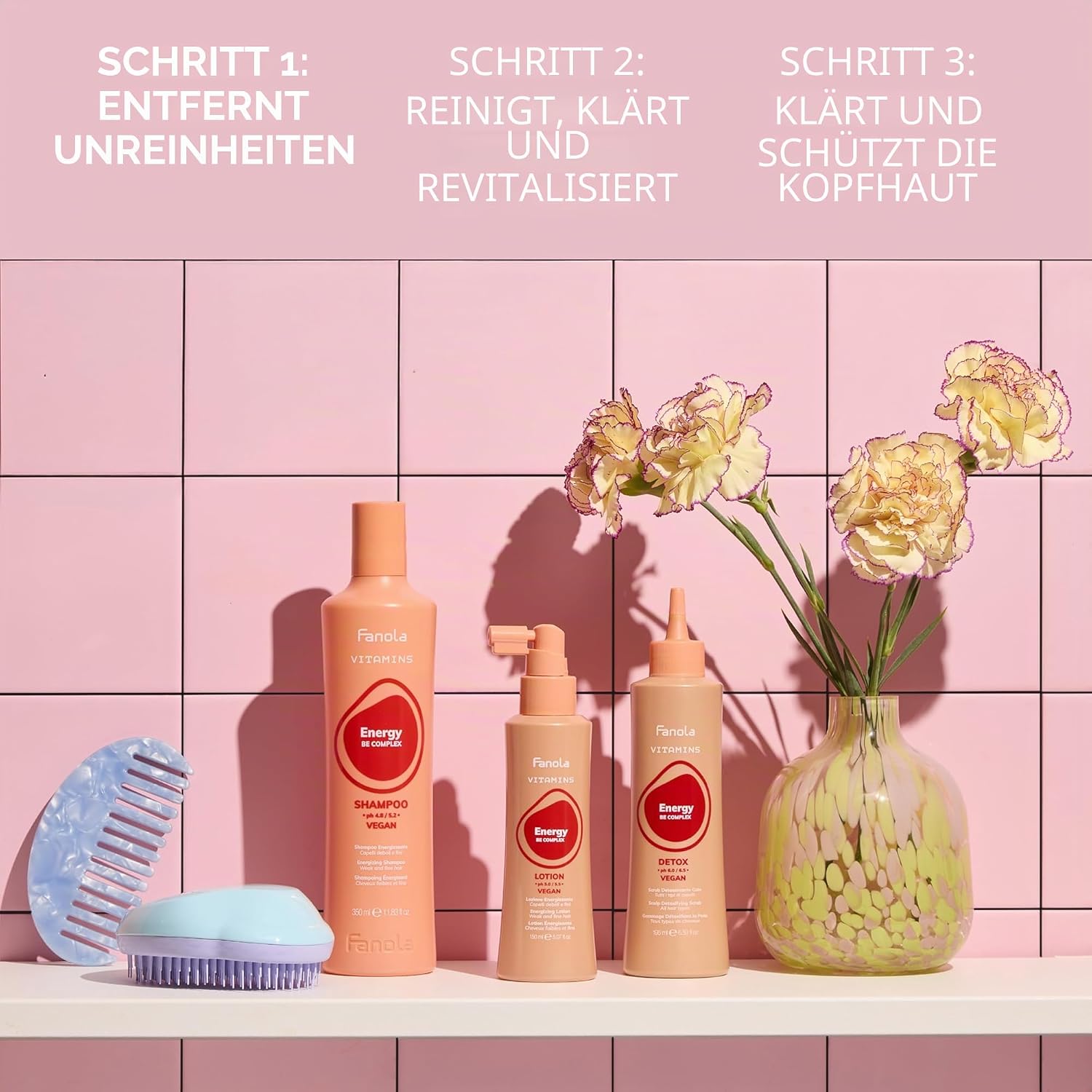 Detalle de Fanola Vitamins Shampoo Energizzante, 1000 ml – zuverlässig für die tägliche Haarpflege