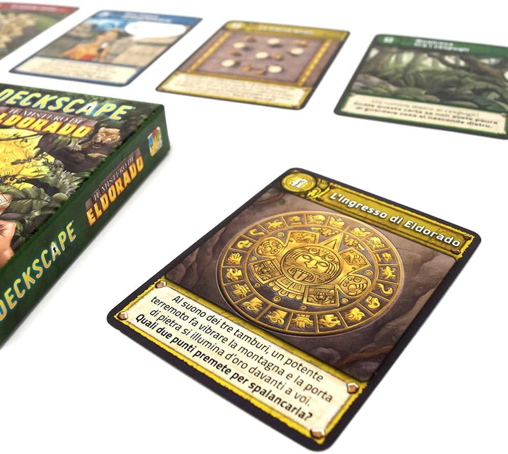 Detalle 1 de Deckscape - Il mistero di Eldorado: escape room da tavolo per 2 o più giocatori, età 12+