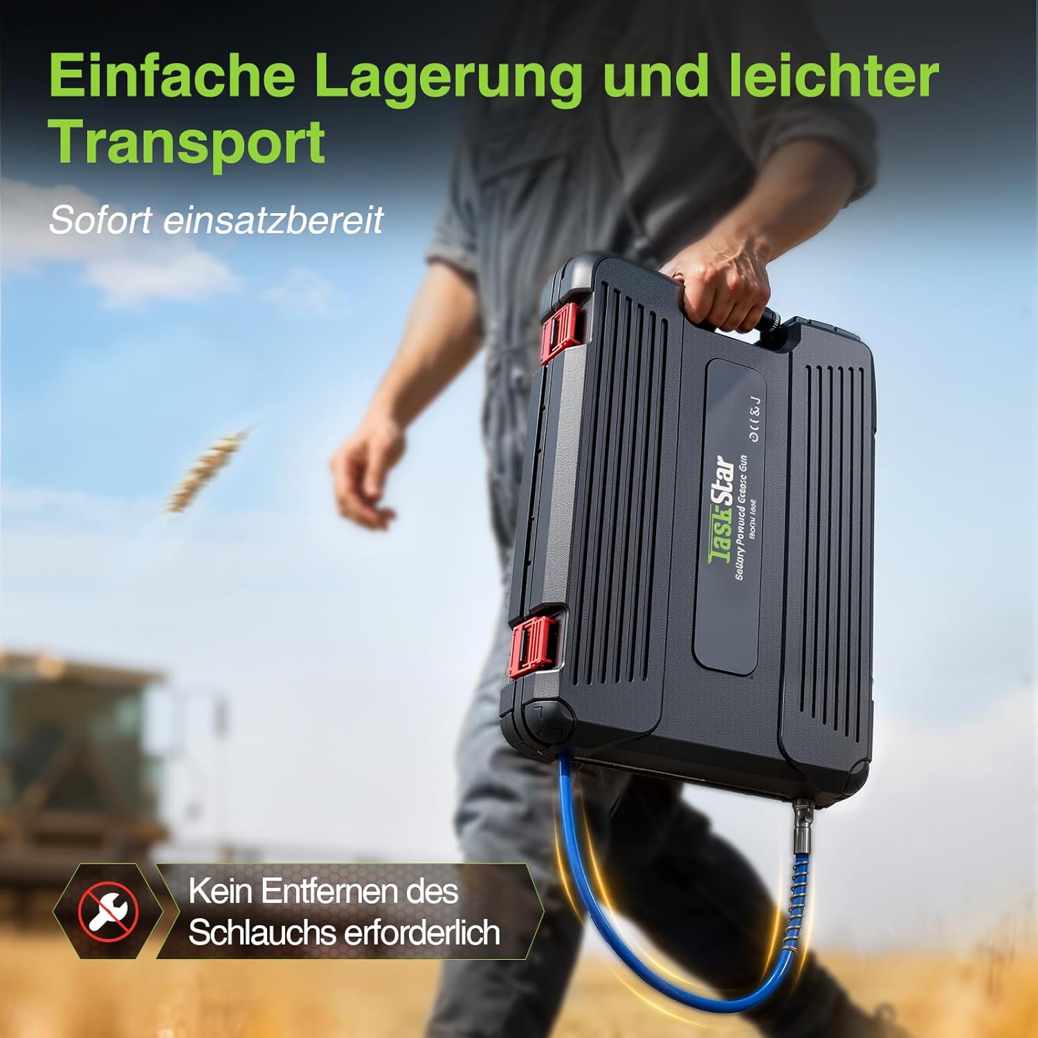 Thumbnail 6 de TaskStar Akku-Fettpresse mit 2×2,0Ah Batterien, 10.000 PSI Max Druck und Schnellverschluss-Mundstück