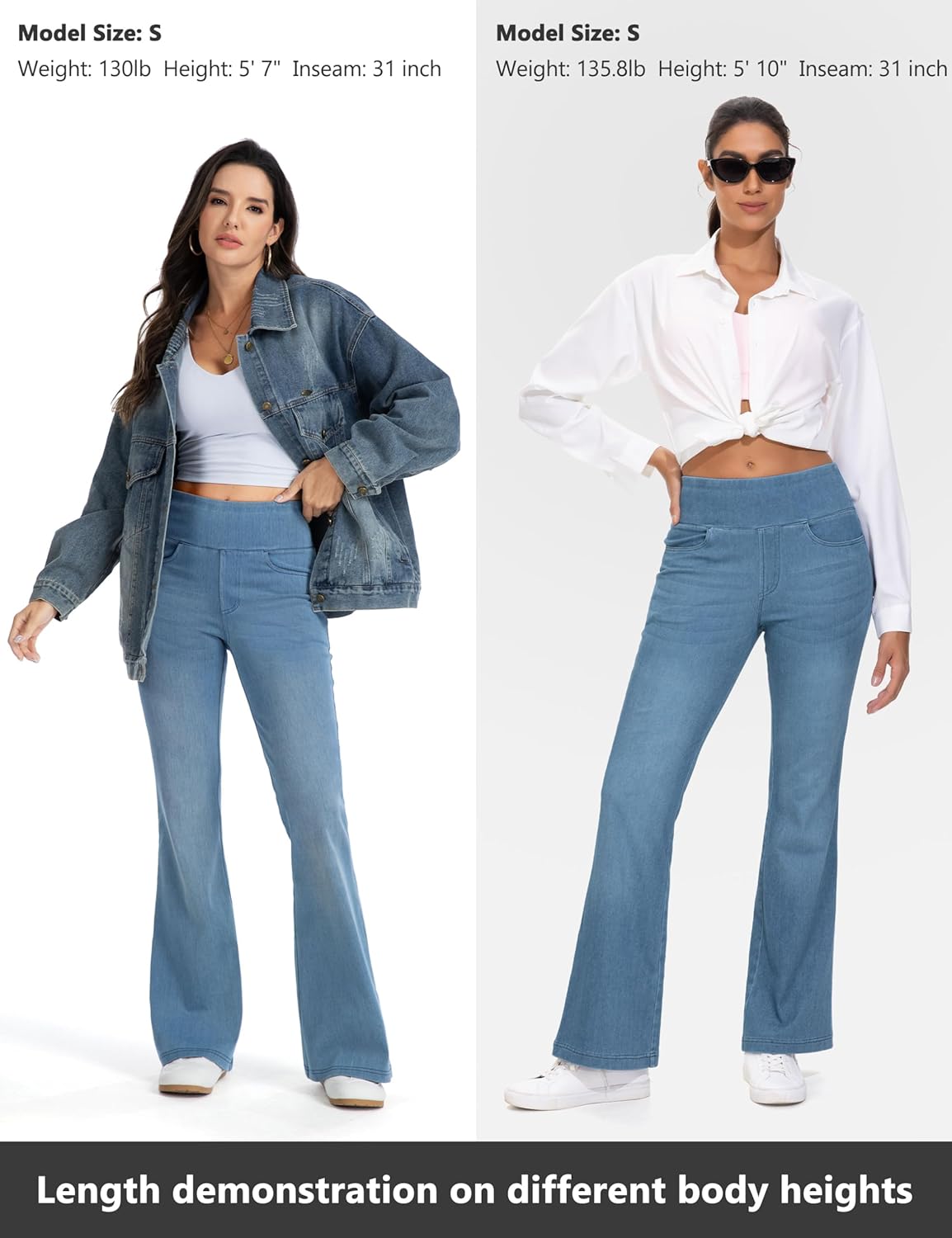 Thumbnail 5 de THE GYM PEOPLE Jeans da donna a campana con controllo pancia, vita alta e gamba lunga in stile jeggings