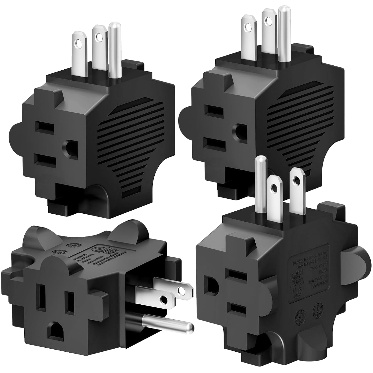 Detalle de K KASONIC FL-JC71 3-Outlet Grounding Adapter, 15 A, 4-Pack, Black