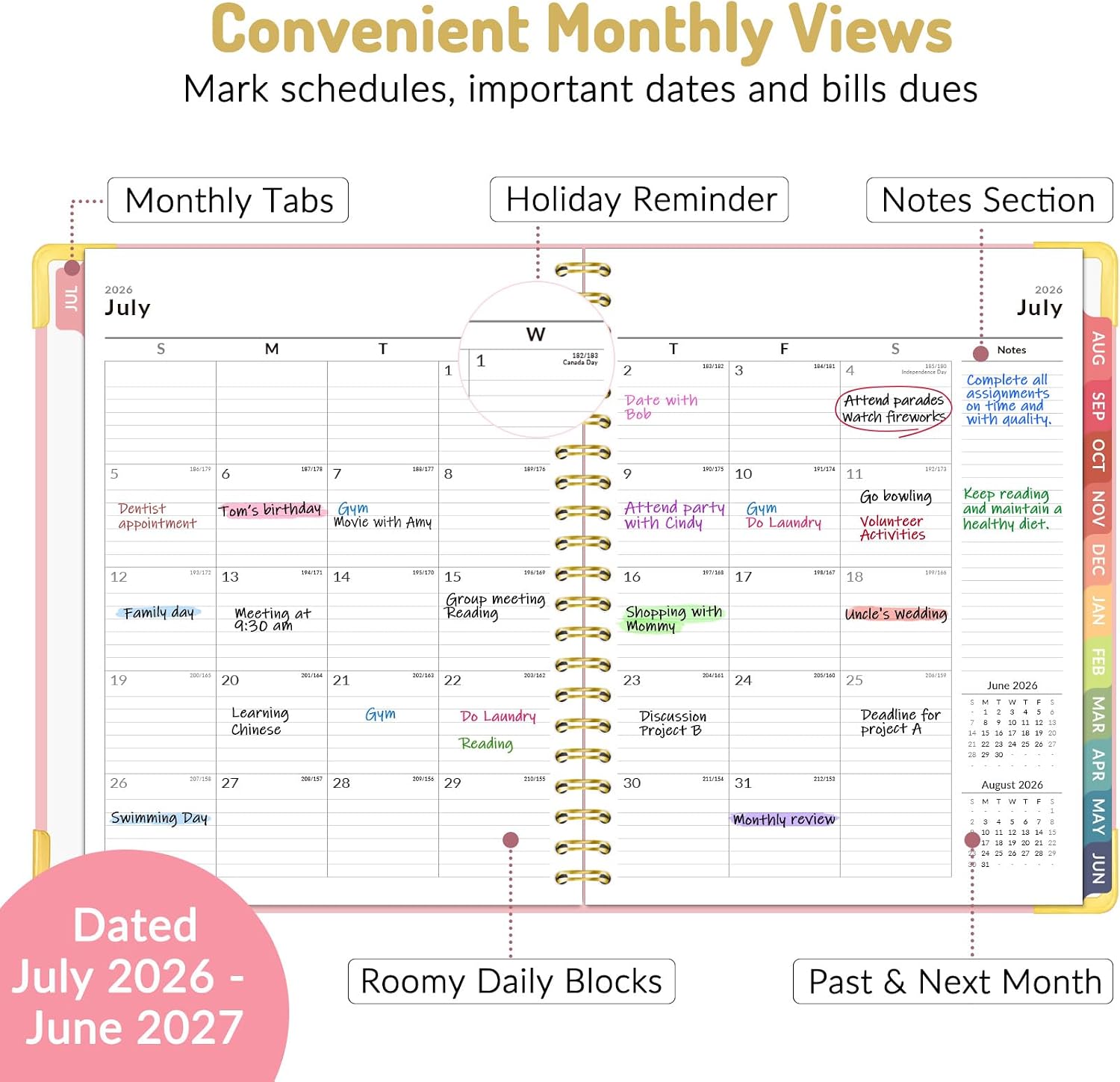 Detalle 2 de Forvencer FCA0543 Academic Planner, 2026–2027 Weekly & Monthly, 8.5" x 11