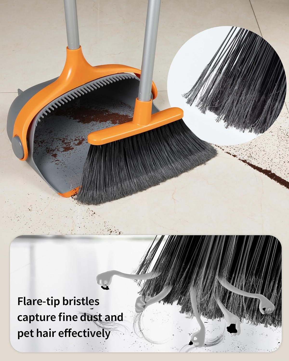 Detalle de MR.SIGA Broom and Dustpan Set with 51.7-Inch Handle, Flare-Tip Bristles