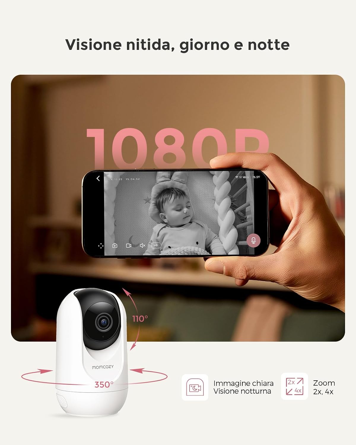 Detalle de Momcozy BM04: Monitoraggio video e audio per bambini con schermo da 5'' e connessione Smart WiFi