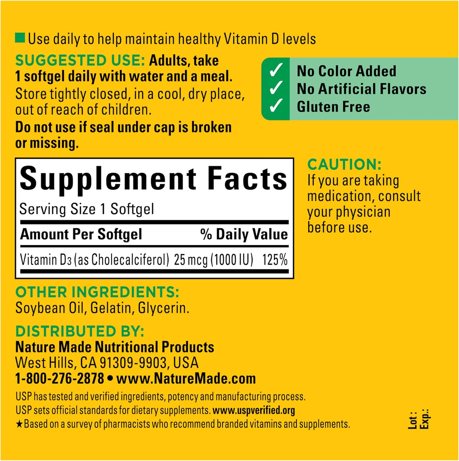 Detalle 2 de Nature Made Vitamin D3 1000 IU Softgels — 300-Count (25 mcg) for Immune, Bone, Teeth & Muscle Support