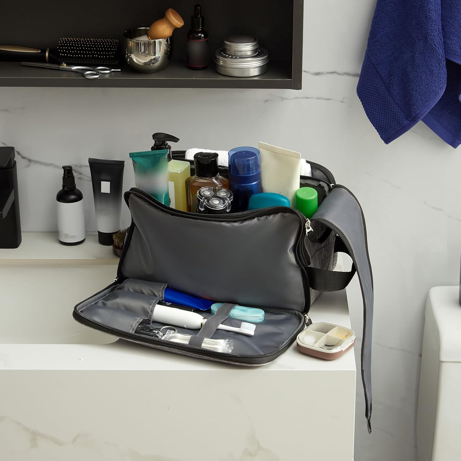Thumbnail 6 de Lifewit Beauty Case da Uomo grande grigio con doppia cerniera e scomparti idrorepellenti