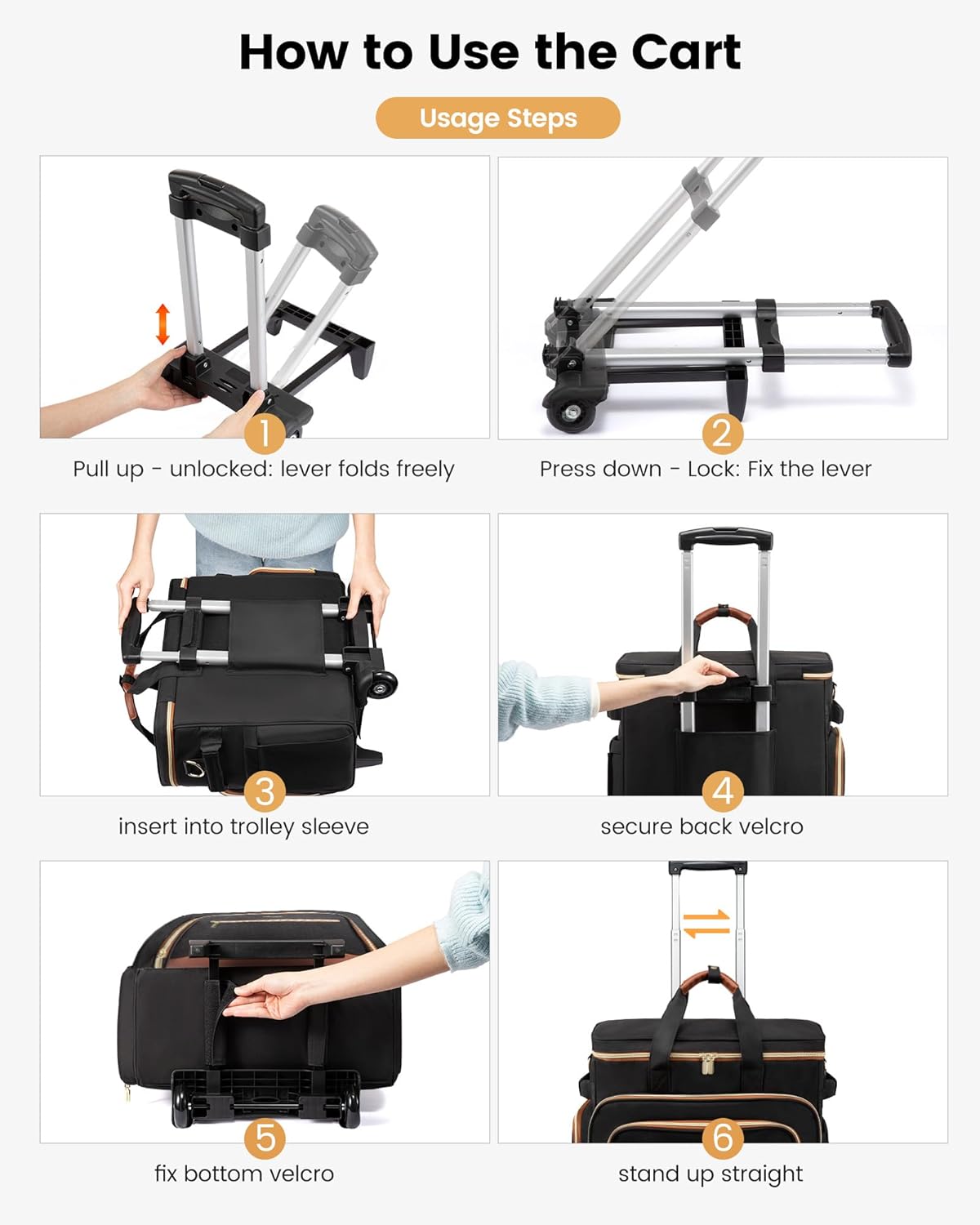Thumbnail 3 de LOVEVOOK Rolling Teacher Bag with Detachable Dolly and Laptop Compartment (Large Rolling Tote) - Black-brown