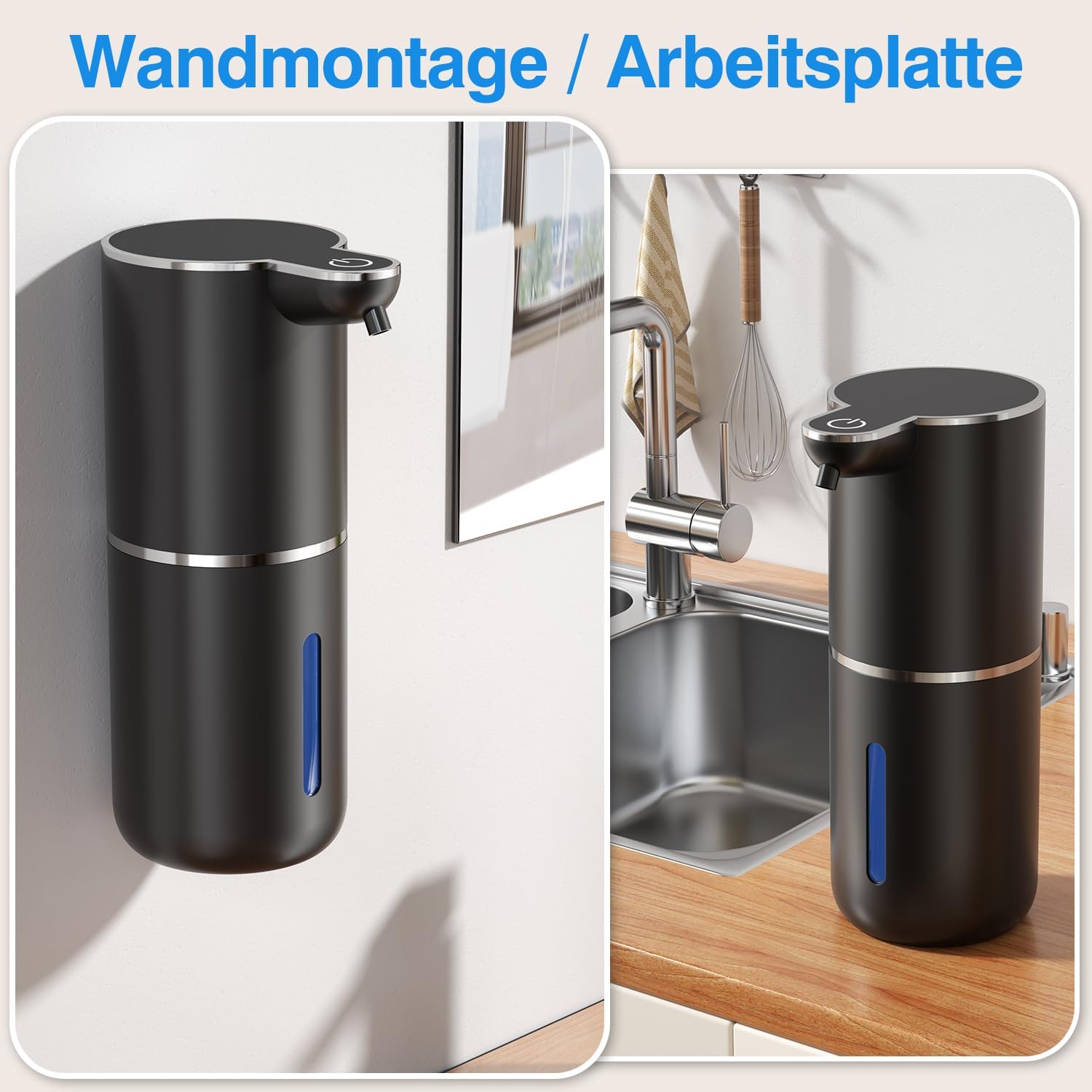 Detalle de Seifenspender Automatisch für Schaum – Berührungslos, 380 ml, IPX5, USB aufladbar