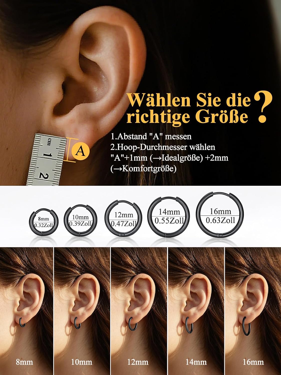 Detalle de U7 Huggie Creolen – Mini Hoop Ohrringe aus Edelstahl 8–16 mm