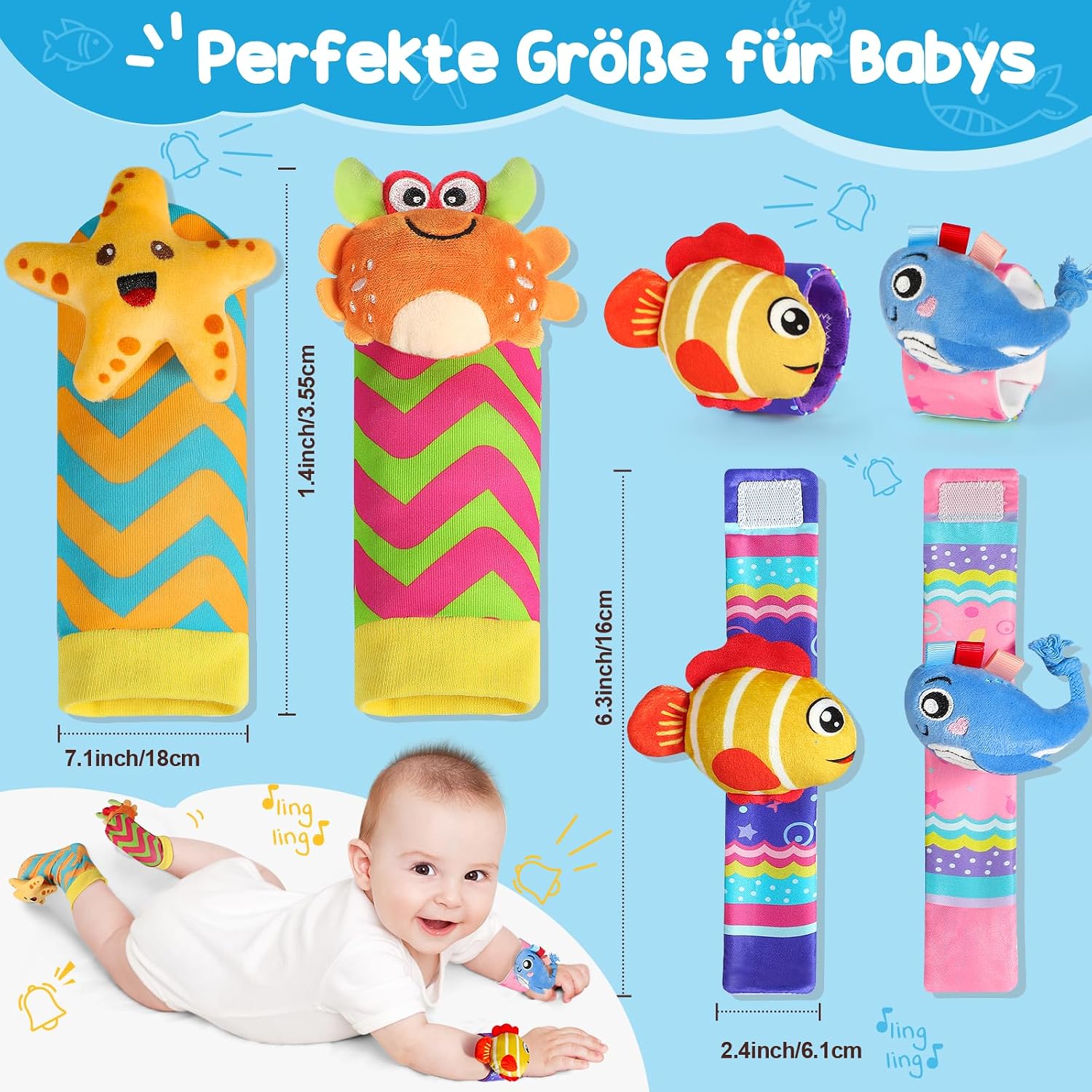 Detalle 2 de URMYWO 4Pcs Rassel Baby Socken