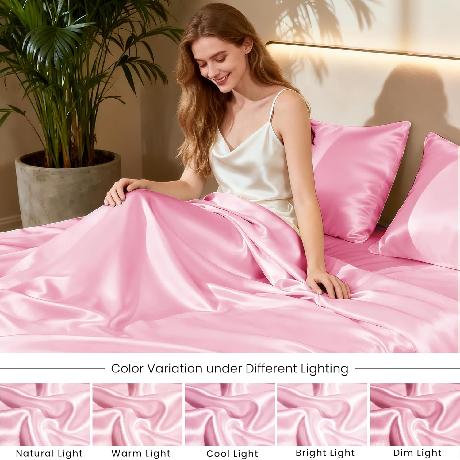 Thumbnail 6 de Love's cabin Satin Queen Sheets Set 4pc