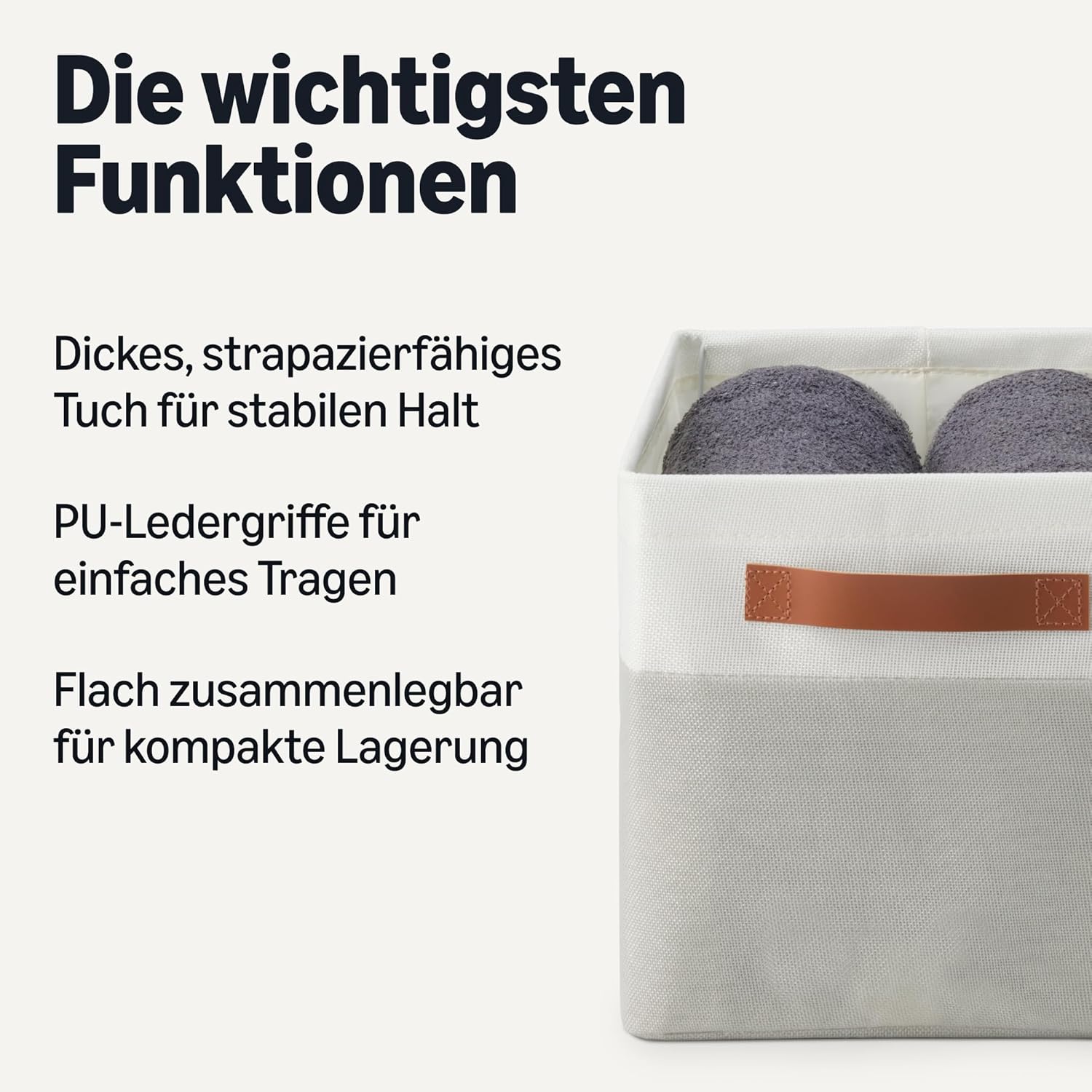 Thumbnail 1 de Amazon Basics Faltbare Aufbewahrungskörbe mit Ledergriffen, Leinen, groß, 3 Stück