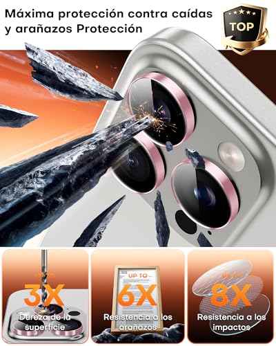 Detalle 2 de TOCOL Protection d'objectif iPhone 16 Pro Max, verre trempé HD, anti-buée, rose ⚙