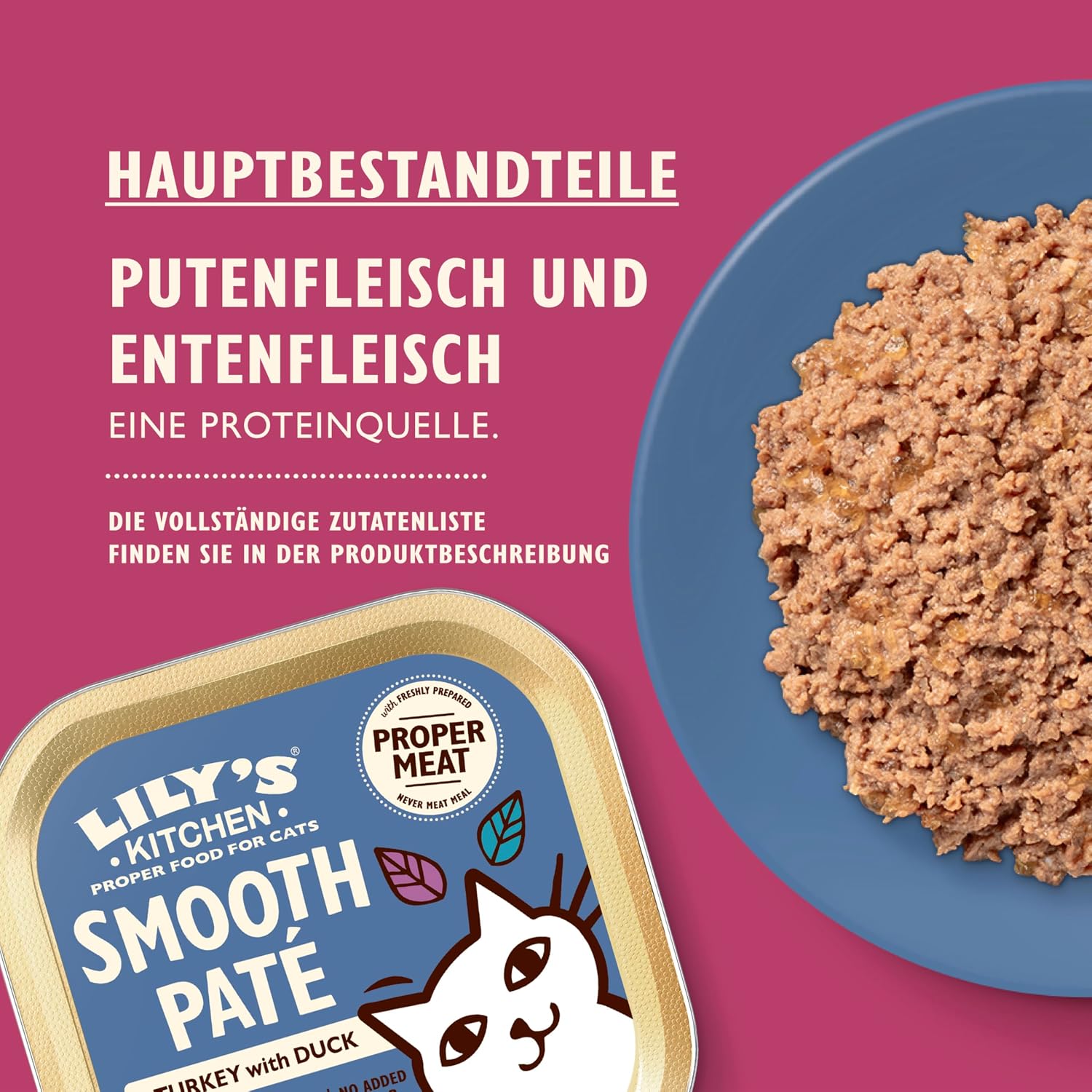 Detalle de Lily’s Kitchen Vollwertnahrung Nassfutter für ausgewachsene Katzen – Geflügelpastete, 19 Schalen (19 x 85 g)