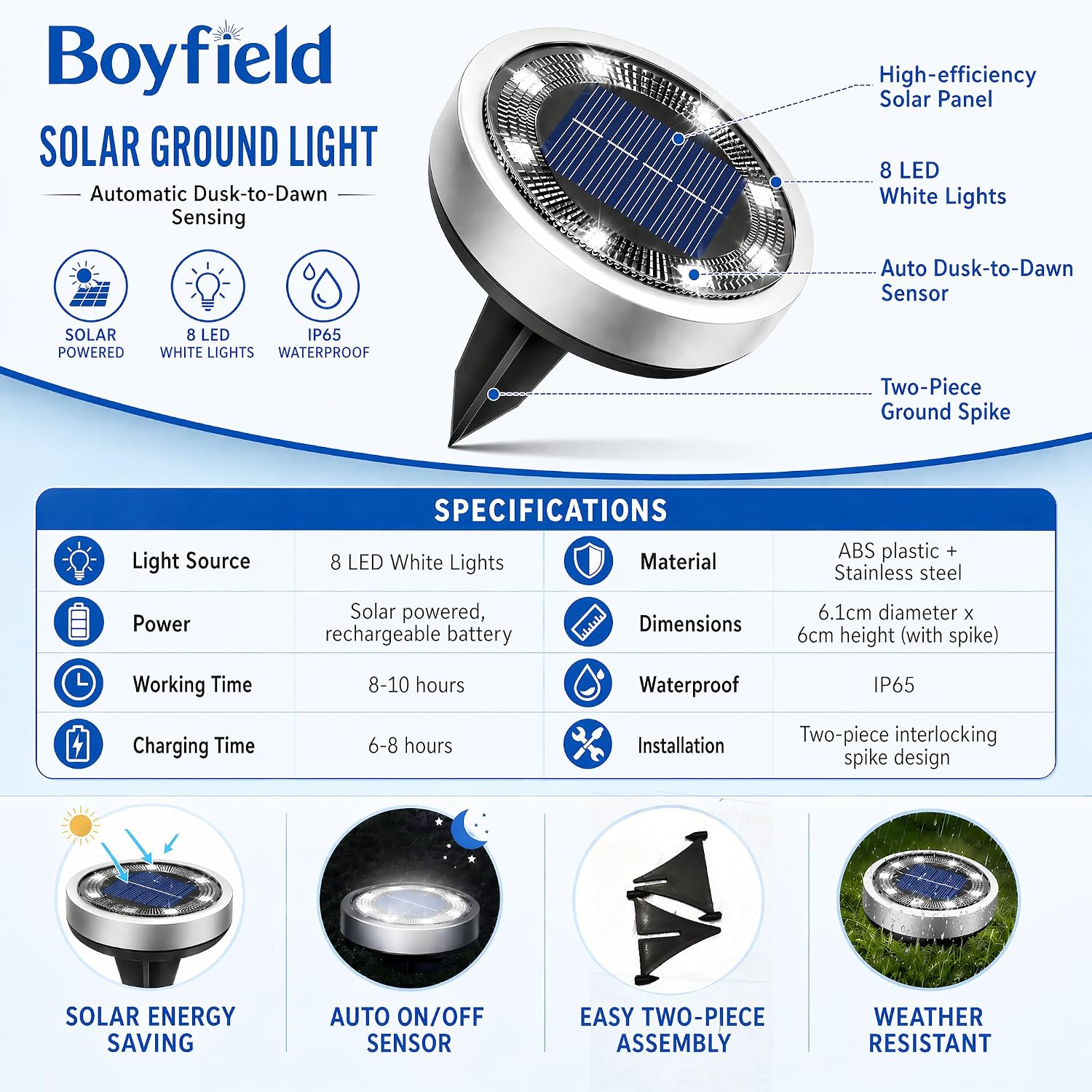 Detalle de Boyfield Solar Lights Outdoor Garden, 6 Pack