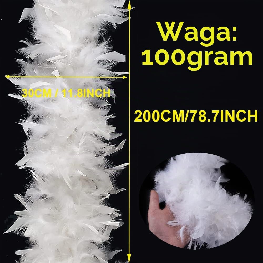 Detalle de WINOK BT-0003-WH – białe boa z piór, 100 g, długość 200 cm