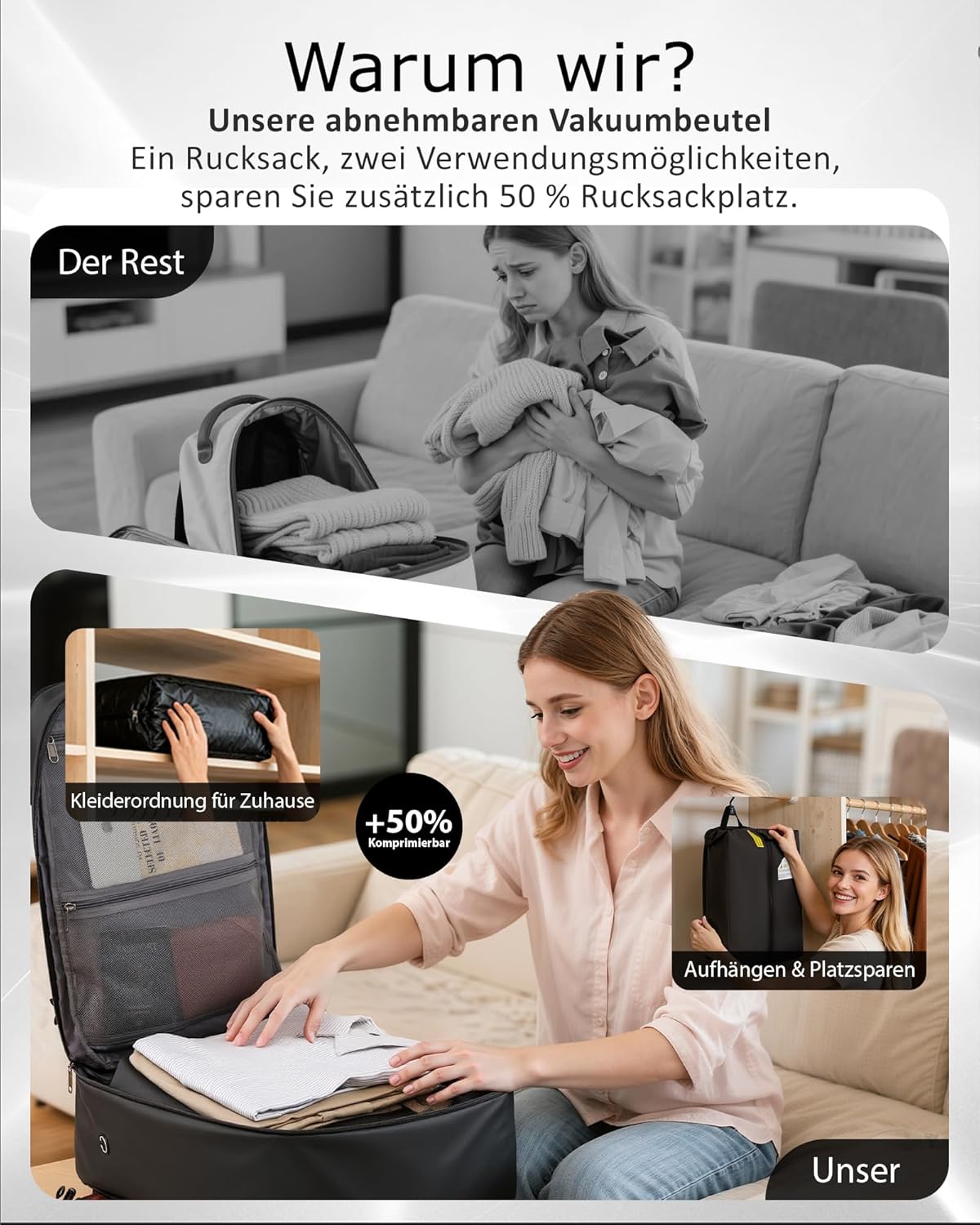 Detalle de COOLIFE Vakuum Rucksack Easyjet 45x36x20
