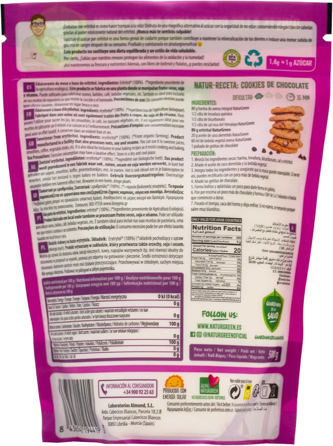 Detalle 2 de NaturGreen Eritritol Bio - Edulcorante Natural 🍬 500 g