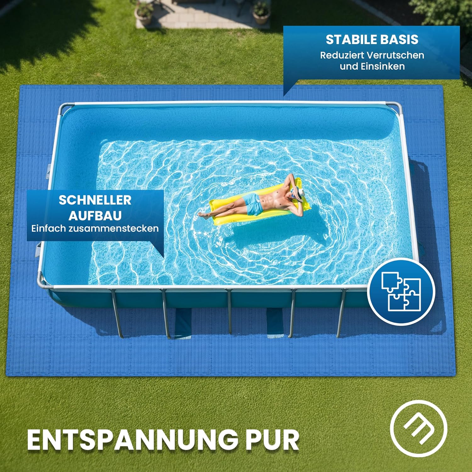 Detalle 2 de bemaxx Poolunterlage Poolmatte Unterlegmatte – 18 EVA-Puzzlematten als Bodenschutz für Pool, Whirlpool und Planschbecken