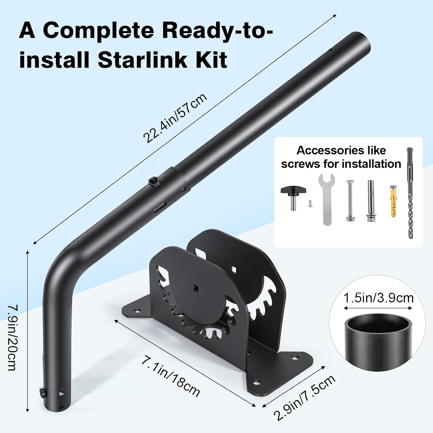 Detalle de Starlink Mount with Extension-Adjust Angle Without Disassembly | Gen 3 Roof/Wall Mount (Black)