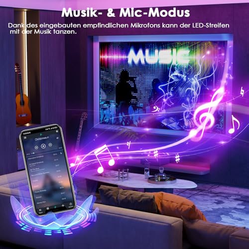 Detalle de HOVVIDA LED Strip 10M – RGB LED Streifen mit App, Fernbedienung, Musikmodus und Timing für Zuhause und Gewerbe
