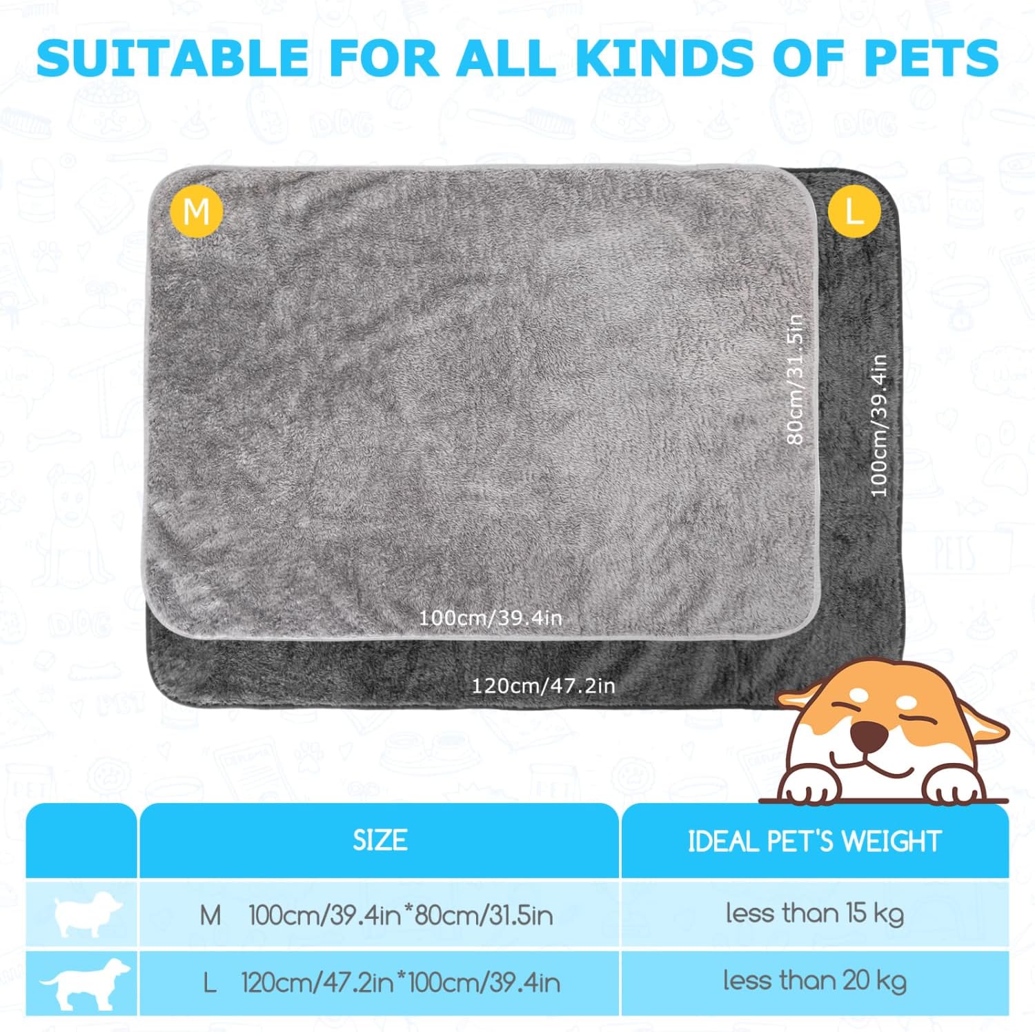 Detalle de Nobleza set da 2 coperte per cani e gatti lavabili in pile, grigio scuro e grigio chiaro, 120×100 cm