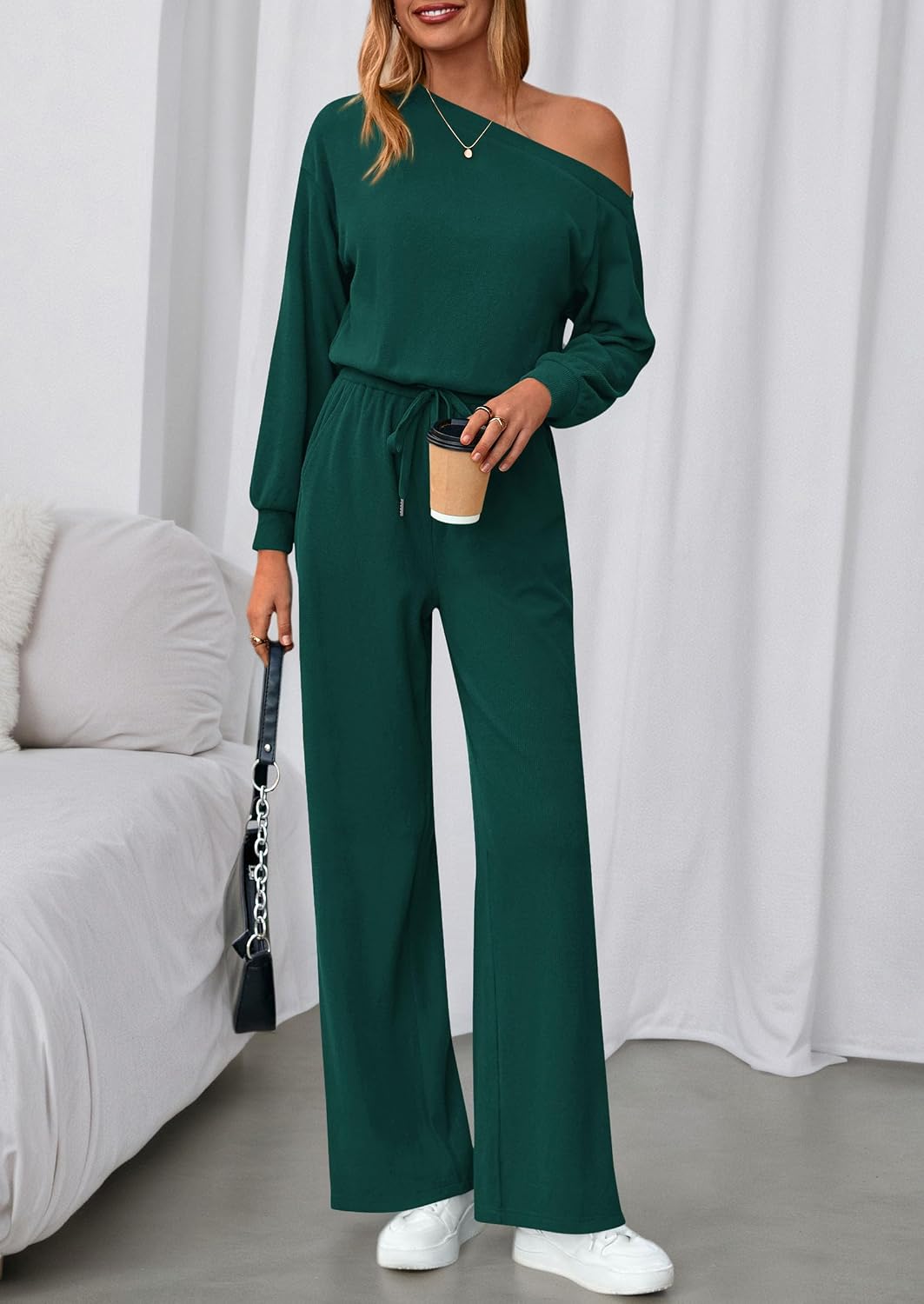 Detalle de PRETTYGARDEN Women's Jumpsuit, Off-Shoulder