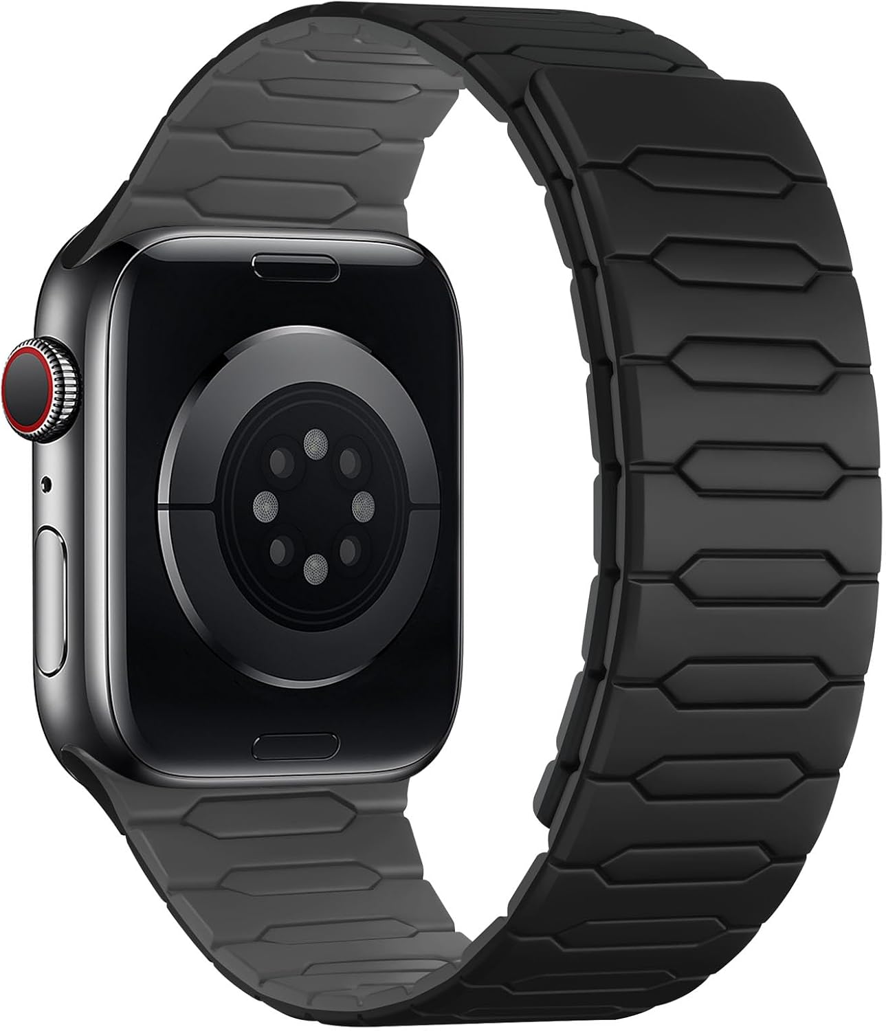 Detalle de Sixmoat Magnetic Band for Apple Watch (42mm/41mm/40mm/38mm) — Black-Gray silicone sport strap