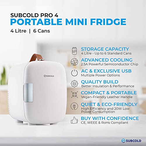 Detalle de Subcold Pro4 4L Mini Fridge, Quiet Thermoelectric Cooling, AC & USB