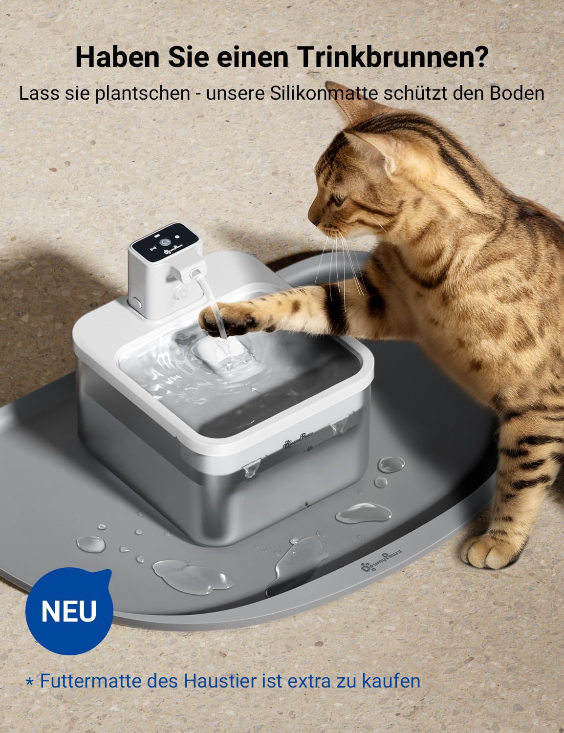 Thumbnail 5 de DownyPaws Katzenbrunnen kabellos mit Bewegungsmelder, 2,5 l, batteriebetrieben (4000 mAh) – weiß