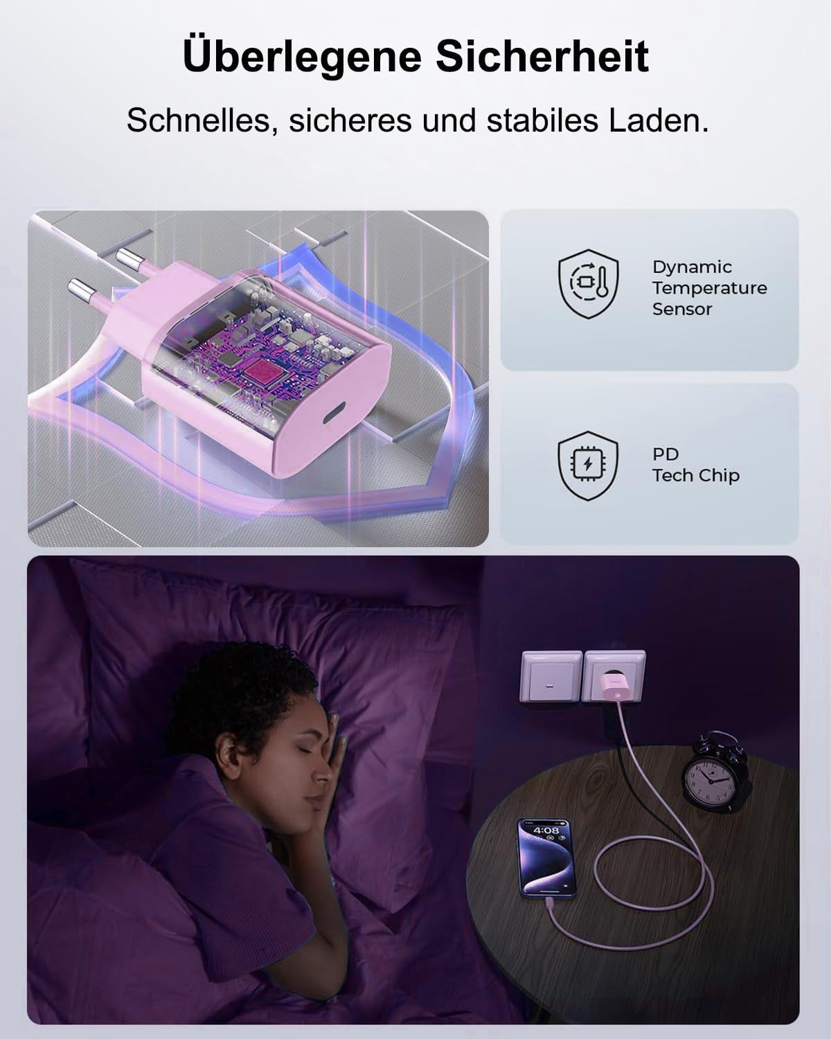 Detalle de USB‑C Ladegerät & USB‑C Ladekabel 25 W (2er‑Pack) für iPhone, iPad und mehr – mit 2 m Kabel