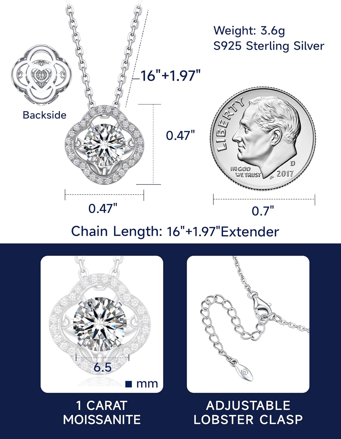 Thumbnail 5 de MomentWish Silberkette Damen 925 – Kleeblatt Anhänger mit 1 Karat Moissanite, Geschenkbox