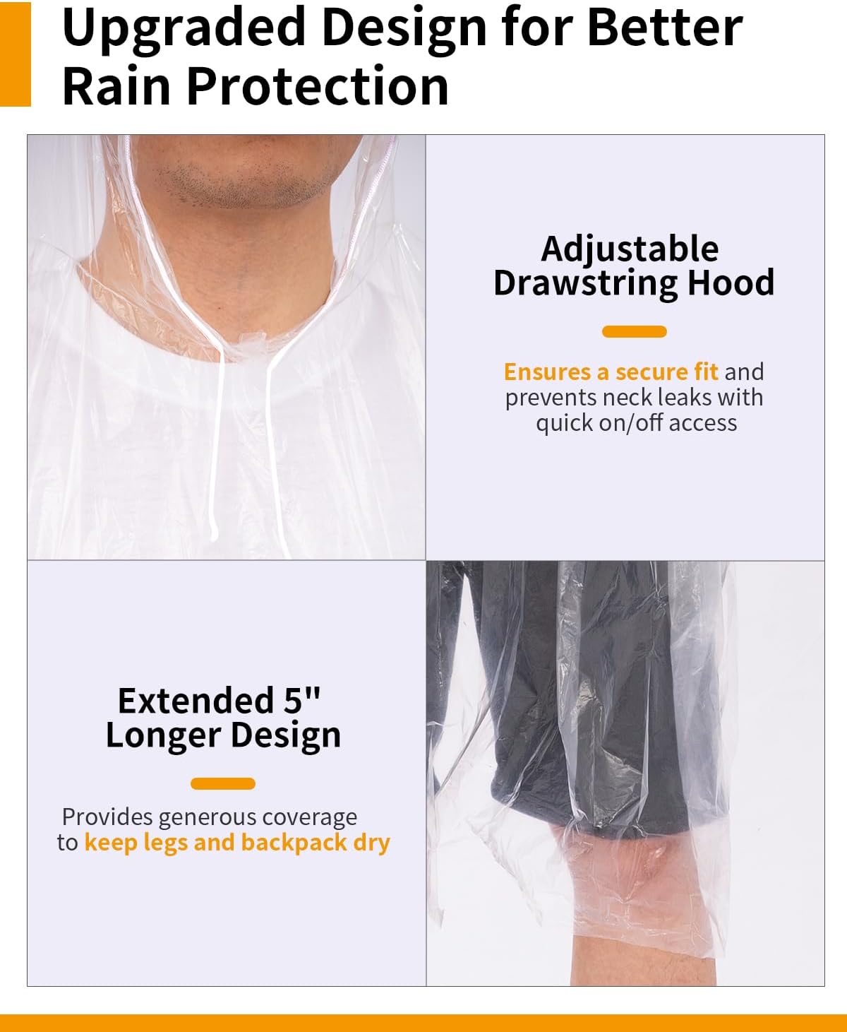 Detalle 2 de Hitituto Rain Ponchos for Adults - Extra Long Hooded Emergency Poncho (6/12/24 Pack)