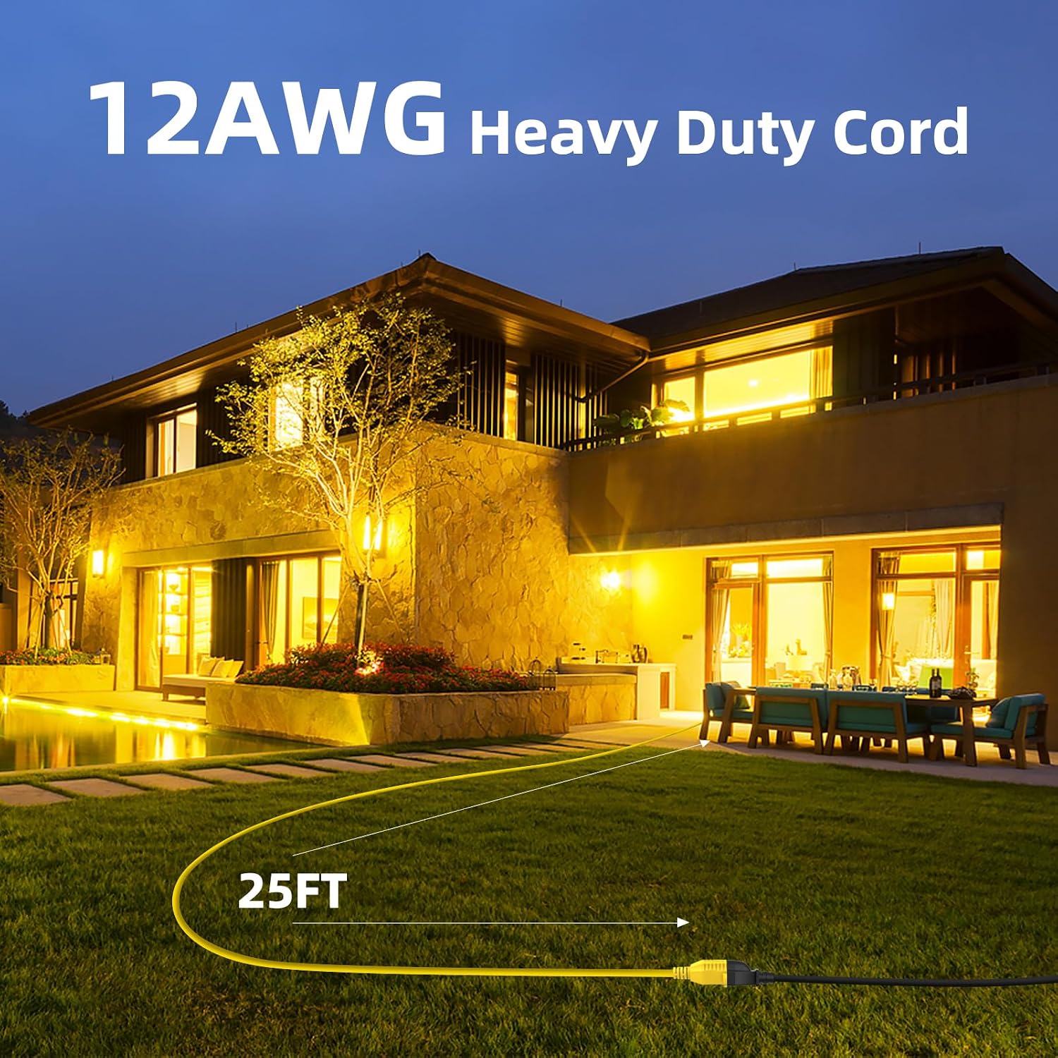 Thumbnail 5 de Flexoria FX-1012 12-Gauge Outdoor Extension Cord, 25 ft, 15A, Yellow