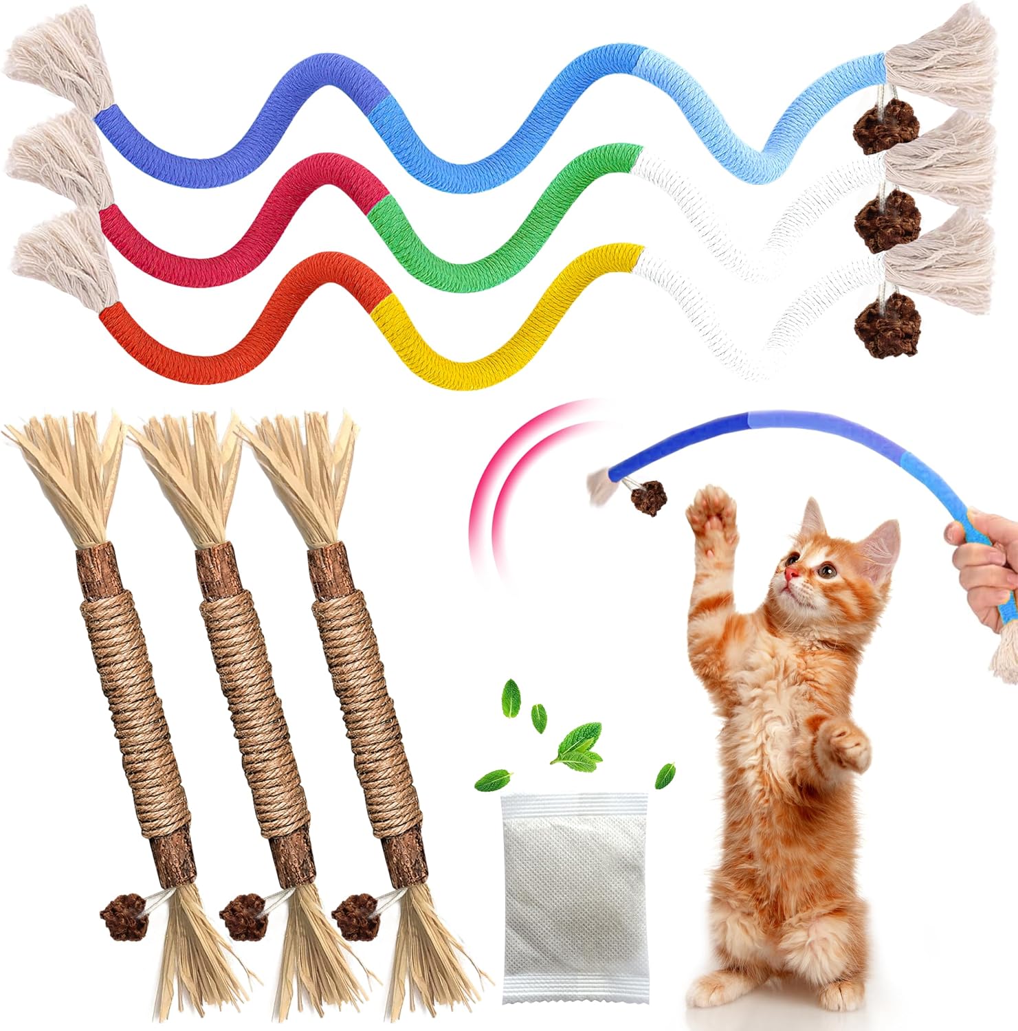 Detalle de GBSYU GBSYU Cat Chew Toys, Silvervine Sticks and Sisal-Cotton Ropes