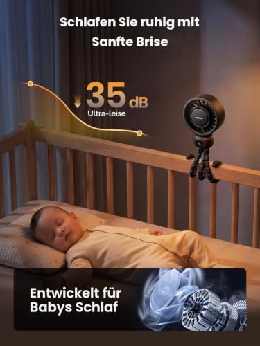 Thumbnail 5 de Warmco Tragbarer Kinderwagen-Ventilator mit 4000 mAh Akku – Clip-On, 15 Stunden Laufzeit, 4 Geschwindigkeiten